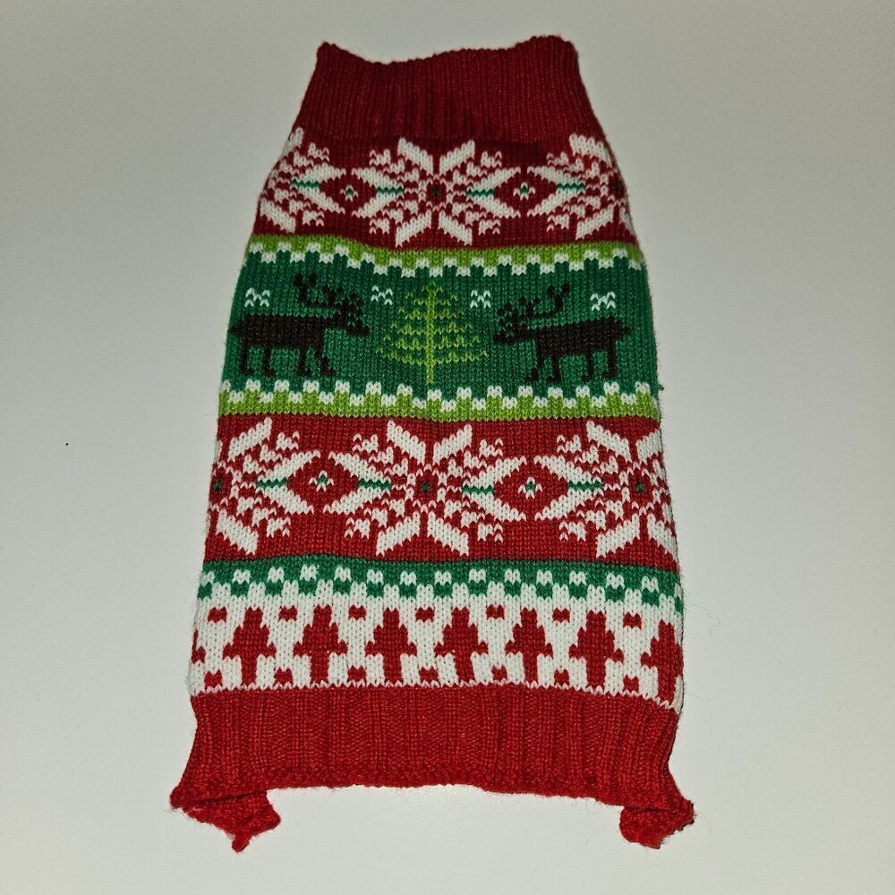 SimplyDog Reindeer Fair Isle Christmas Sweater Dog Pet Size XS Red Green White